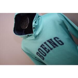 36400 Womens Boeing Blue 84 Teal Fleece Athletic Hoodie Sweater Size Large